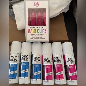 Bundle of 4 Loreal COLORISTA 1 Day Temporary Hair Color Spray in & 1 Hair Clips